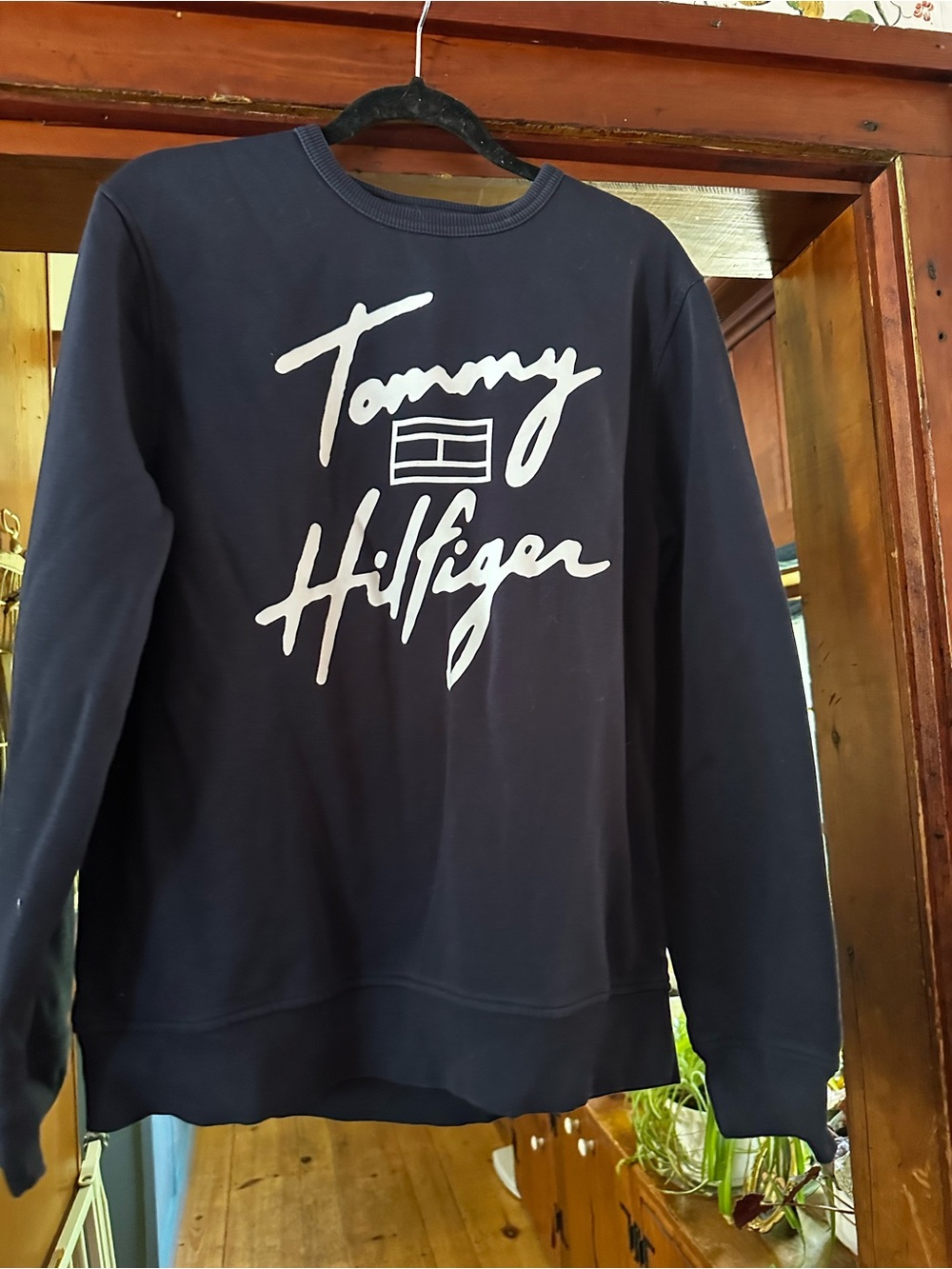 Tommy Hilfiger Navy Crewneck with White Script Logo